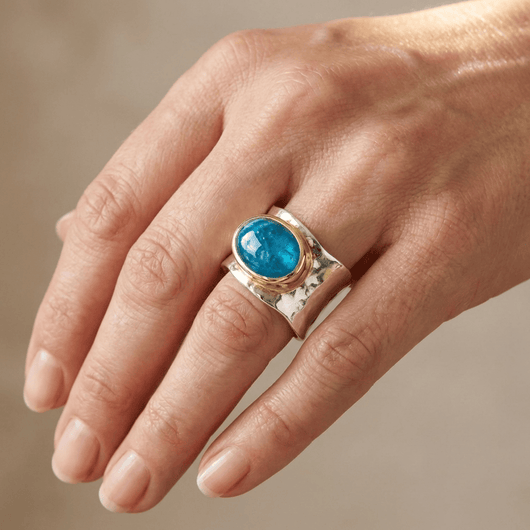 SILVER GOLD TURQUOISE MODERN RING