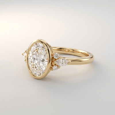 GOLD OVAL ZIRCONIA PEAR TRIO RING - (ADJUSTABLE)