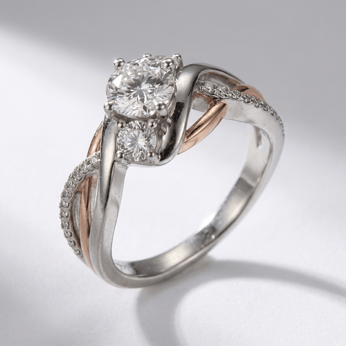 SILVER ROSE GOLD DIAMOND TWIST RING