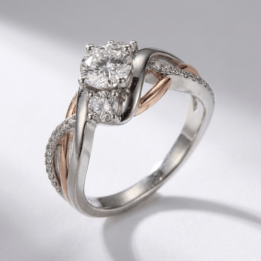 SILVER ROSE GOLD DIAMOND TWIST RING