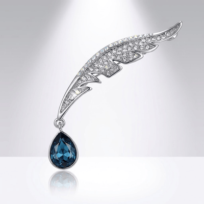 GOLDEN FEATHER DROP BROOCH