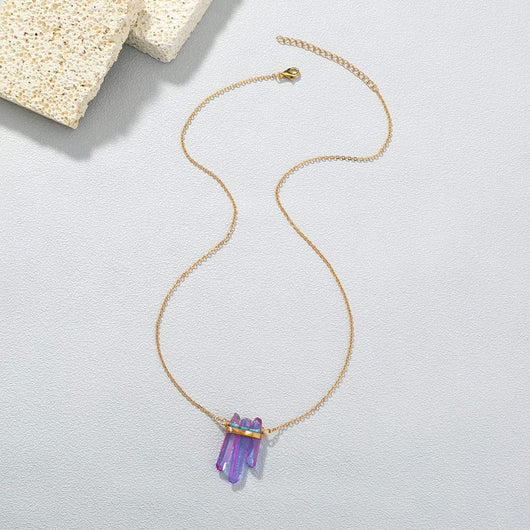 GOLD PURPLE AMETHYST CLUSTER NECKLACE