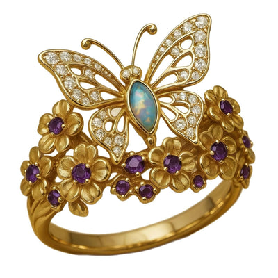 Womens Butterfly-shaped Flower New Eco-friendly Alloy Ring
