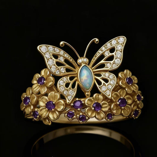 Womens Butterfly-shaped Flower New Eco-friendly Alloy Ring