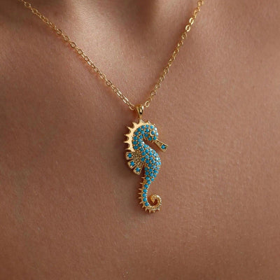 GOLD BLUE SEAHORSE NECKLACE