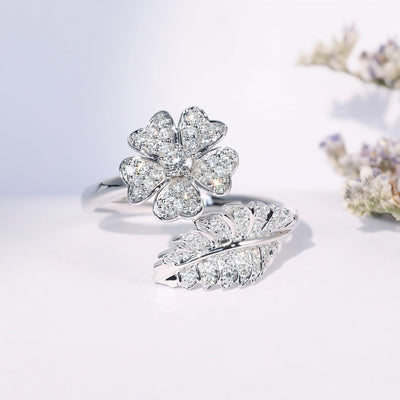 FLOWER & LEAF ZIRCONIA RING - (ADJUSTABLE)