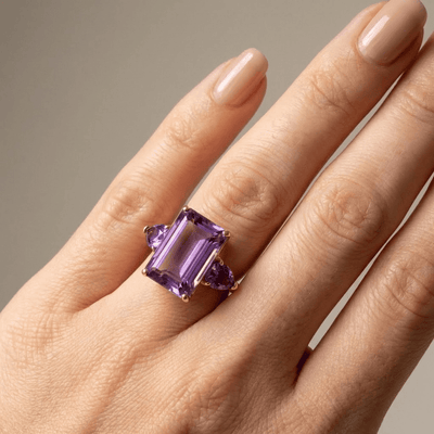 AMETHYST TOURMALINE CRYSTAL GOLD RING
