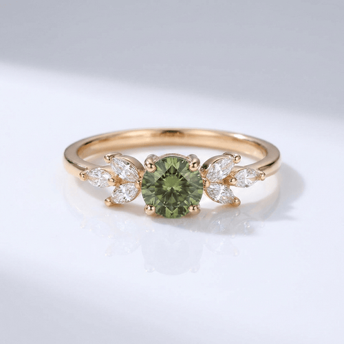 GREEN PERIDOT GOLD DAINTY LEAF RING