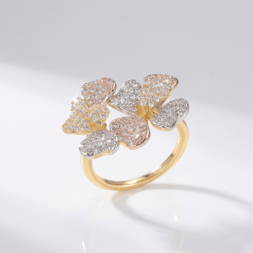 TRIPLE BUTTERFLY CRYSTAL GOLD RING