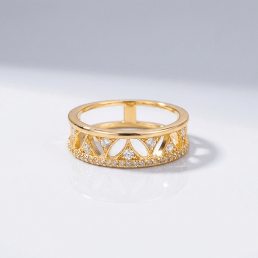 CRYSTAL CROWN GOLD BAND RING - (ADJUSTABLE)