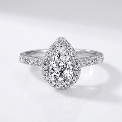 PEAR ZIRCONIA SILVER HALO RING