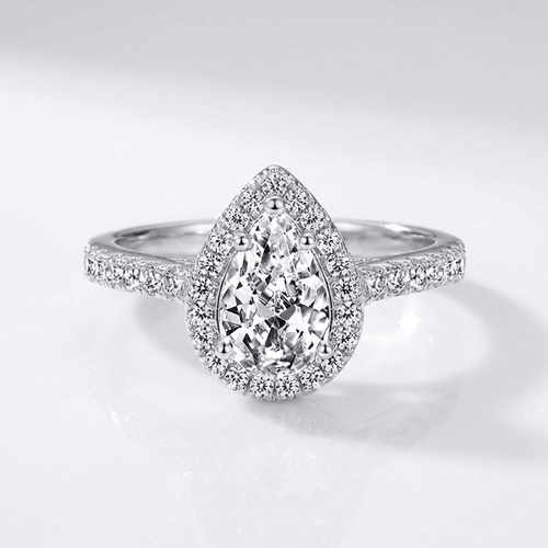 PEAR ZIRCONIA SILVER HALO RING
