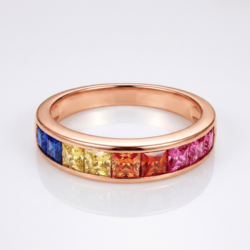 RAINBOW CRYSTAL ROSE GOLD BAND RING