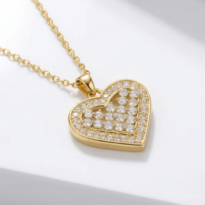 GOLD HEART PAVE ZIRCONIA NECKLACE