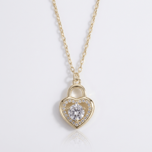 GOLD HEART LOCK ZIRCONIA NECKLACE