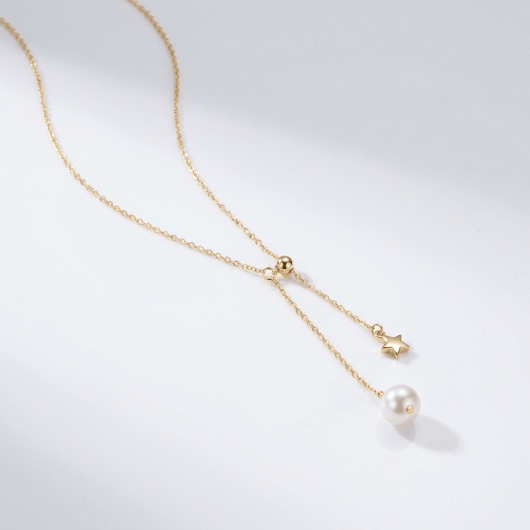GOLD PEARL STAR LARIAT NECKLACE