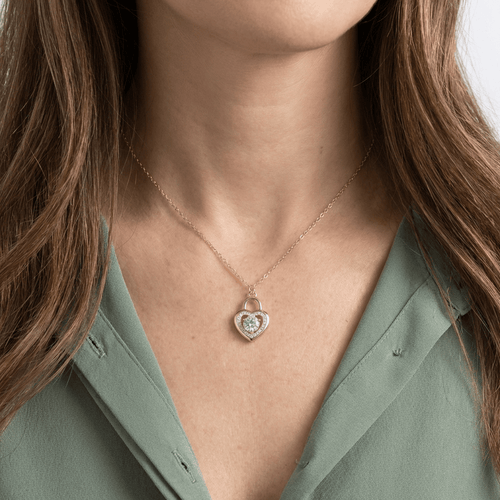 GOLD HEART LOCK ZIRCONIA NECKLACE