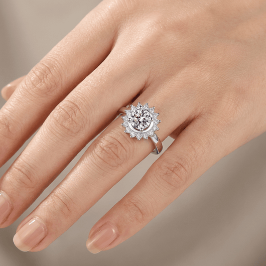 SILVER ROUND DIAMOND SUNBURST RING - (ADJUSTABLE)
