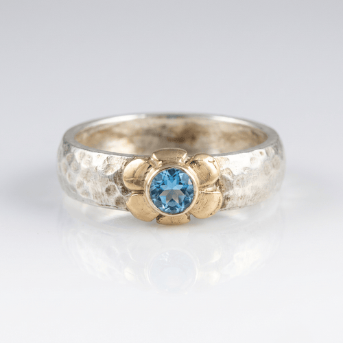HANDMADE SILVER TWO TONE BLUE TOPAZ RING