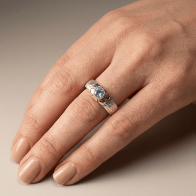 HANDMADE SILVER TWO TONE BLUE TOPAZ RING
