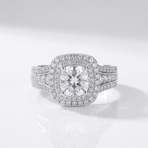 SILVER ROUND DIAMOND HALO RING