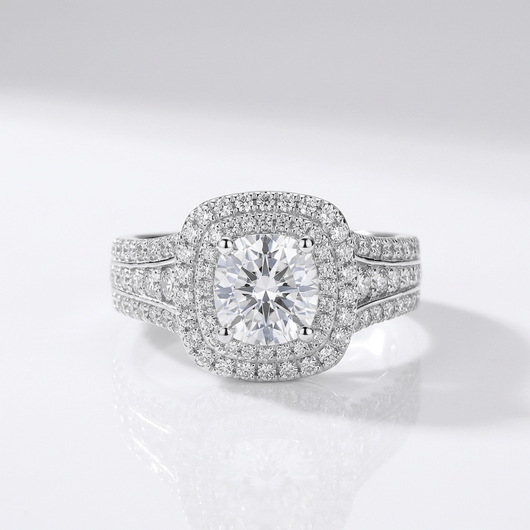 SILVER ROUND DIAMOND HALO RING