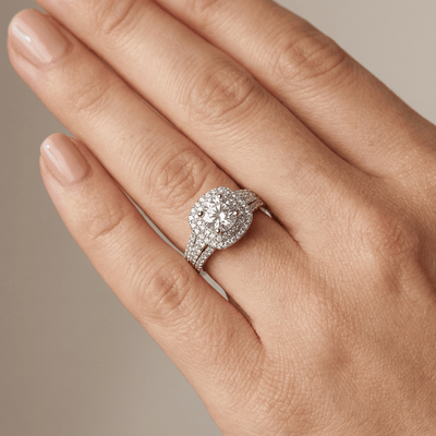 SILVER ROUND DIAMOND HALO RING
