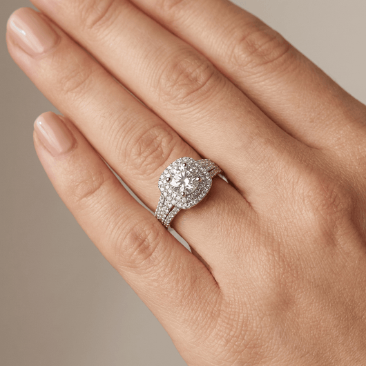 SILVER ROUND DIAMOND HALO RING