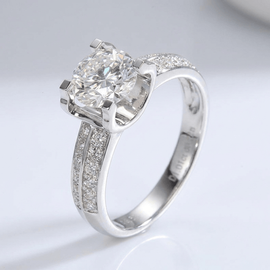 SILVER ROUND DIAMOND PAVE SOLITAIRE RING - (ADJUSTABLE)